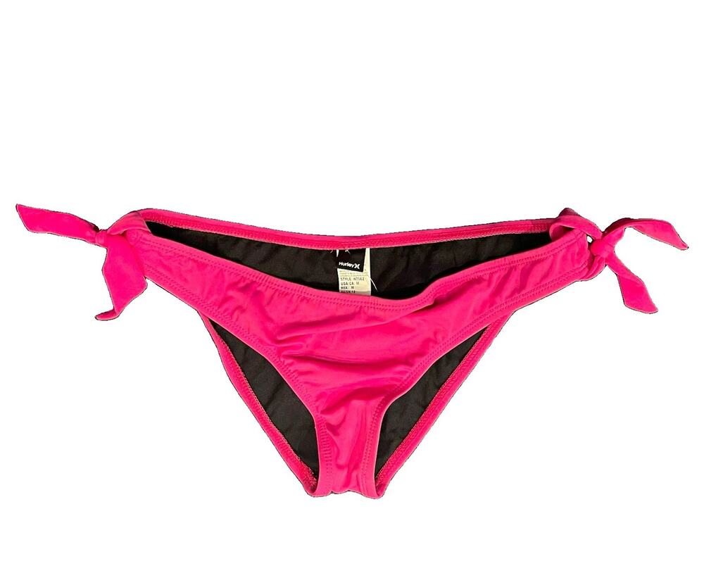 NWT Hurley Solid Bikini Bottom Side Tie Fuchsia with Black Lining Size M